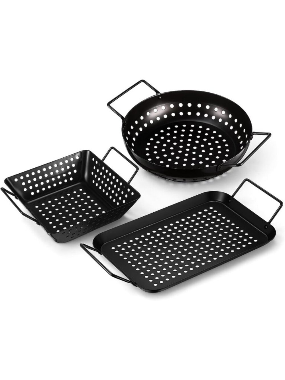 3-Pack Stainless Steel Grill Topper Pans for BBQ, Nonstick Vegetable & Meat
